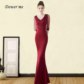 

Burgundy Solid Evening Dress GDX281 V-Neck Half Sleeve Robe De Soiree Beading Mermaid Formal Gown Plus Size Women Party Dresses