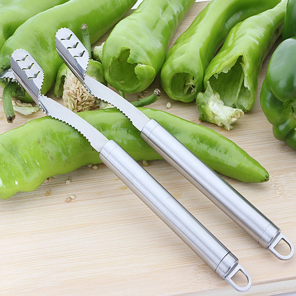 Corers Chilli Jagged Edges Utensil Pepper Seed Remover Green Practical Stainless Steel