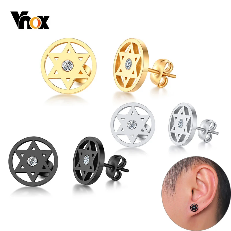 Vnox простые серьги-гвоздики для женщин и мужчин, нержавеющая сталь, Звезда Давида с AAA CZ камнем, повседневные ювелирные изделия унисекс