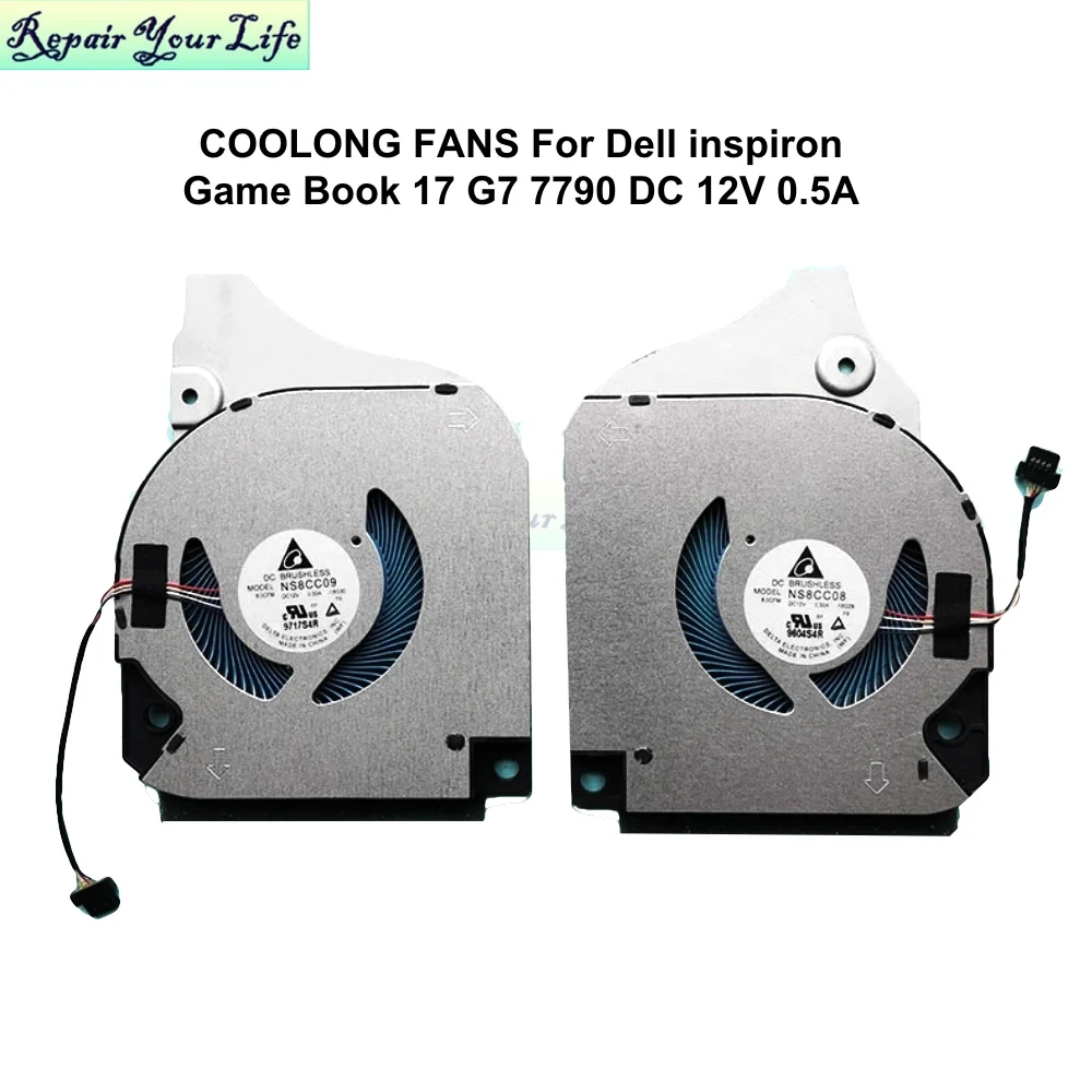 Ventiladores de Refrigeração para Dell Livro de Jogos Inspiron 17 g7 7790 Ns8cc08-18g29 Ns8cc09-18g30 pc Radiador Refrigerador 12v 0.5a 0f7n58 X4f3m Gpu Cpu - Imagem 4