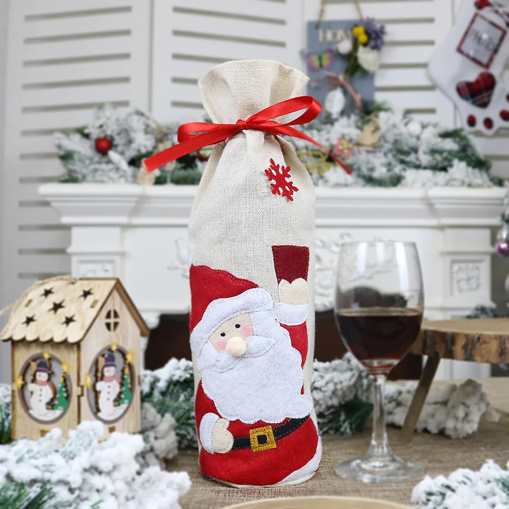 Крышка бутылки рождественское красное вино мешок бутылки мультфильм Рождественское украшение Санты бутылки вина Подарочная сумка Articulos De Navidad