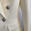 HIGH STREET Newest 2024 Classic Designer Blazer Women's Lion Buttons Double Breasted Slim Fit Textured Blazer Pastel yellow 5