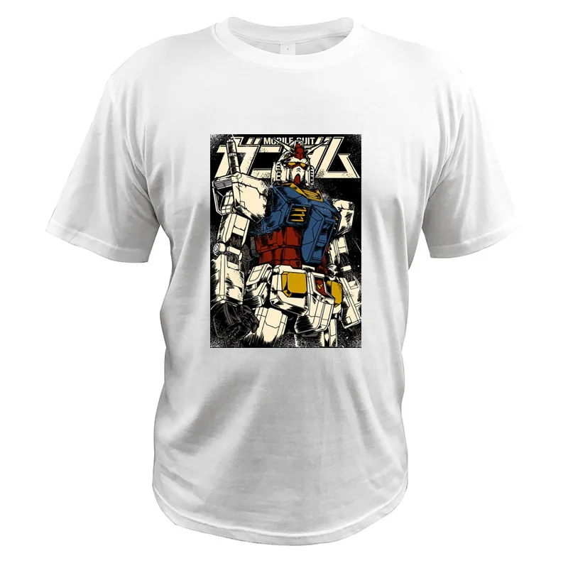 Белый RX-78-2 Gundam T Shirt Mobile Suit Robot Digital Print EU Size Breathable Soft Japanese Anime Tee Tops Retro Tshirt - Цвет: Белый
