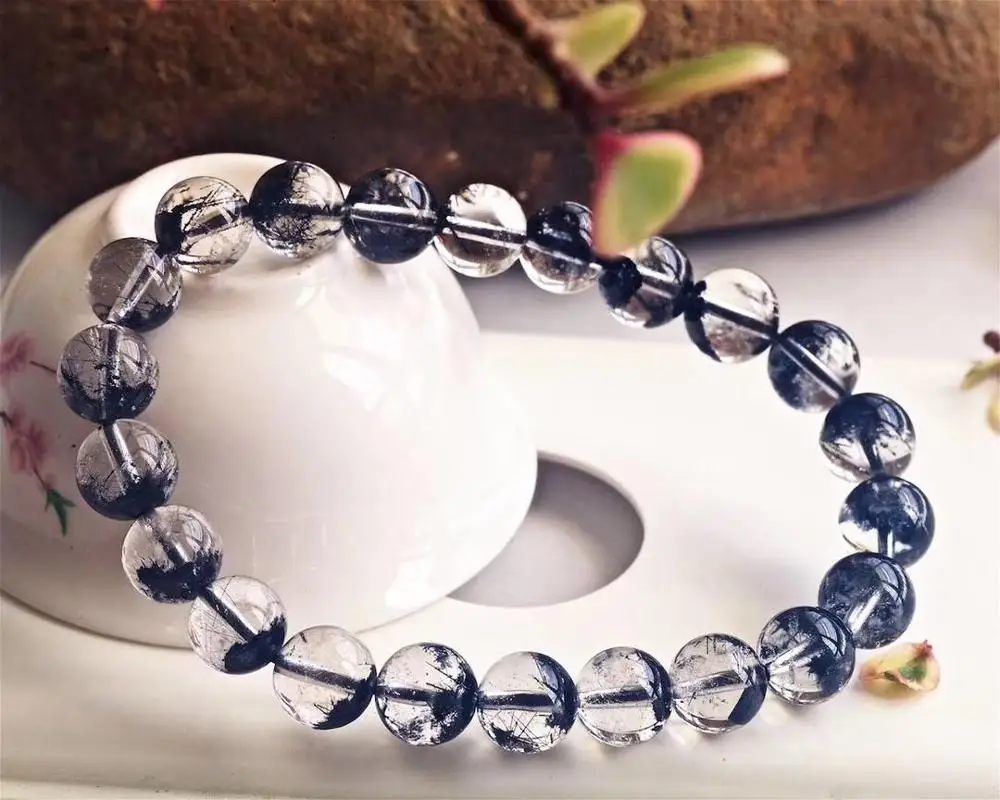

8.5mm Top Natural Black Rutilated Quartz Bracelet Jewelry For Woman Lady Man Crystal Brazil Round Beads Gemstone Stretch AAAAA