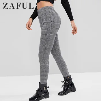 

ZAFUL Houndstooth Print Elastic Waist Leggings Autumn Summer Women Floral Casual Legging Fitness Leggins High Waist Pants