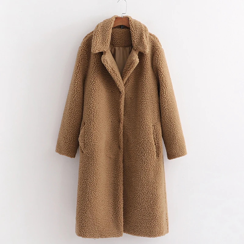 Fandy lokar, зимние однотонные пальто из искусственного меха, женские модные однобортные куртки, женские элегантные толстые теплые пальто для женщин