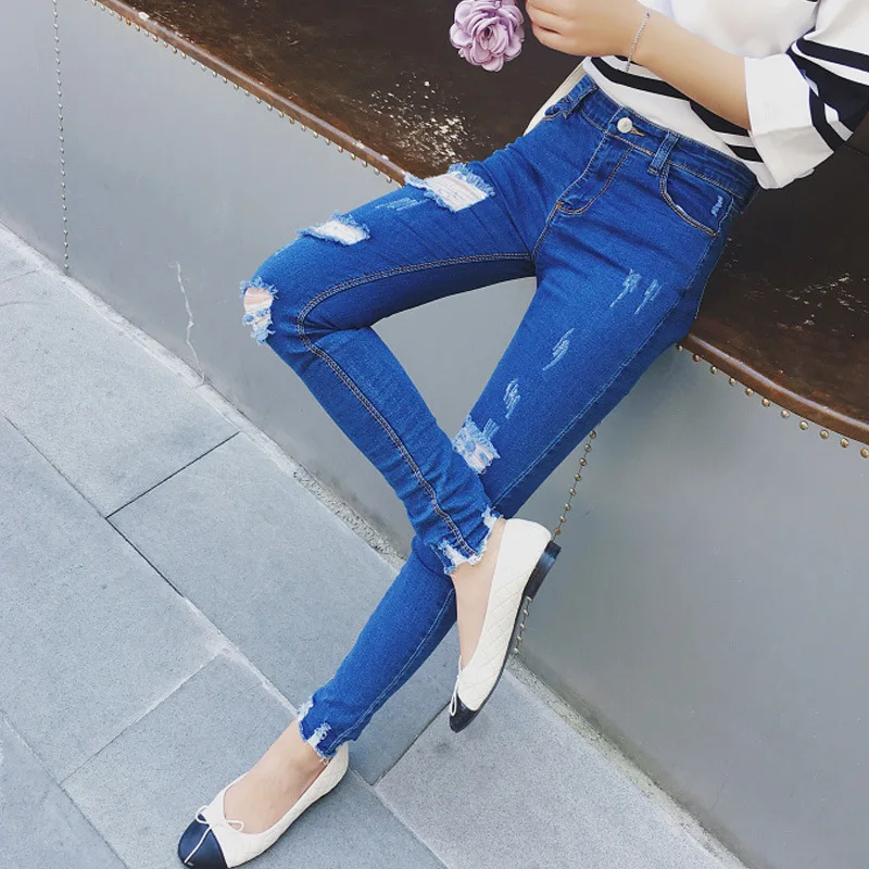 Jeans Women's Korean-style Hundred Towers Slim Fit Slimming with Holes Skinny Pencil Pants Trousers WOMEN'S Dress