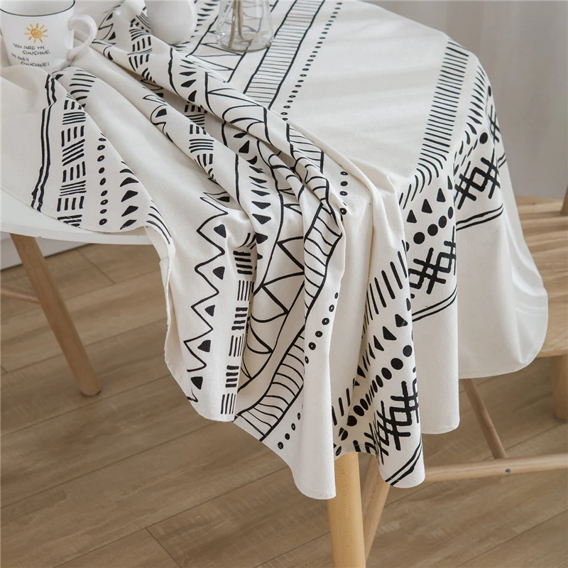 

Geometric White Table Cloth Round Tablecloth Cotton Linen Home Decoration Dining Table Cover Linen Obrus Mantel Mesa Tafelkleed