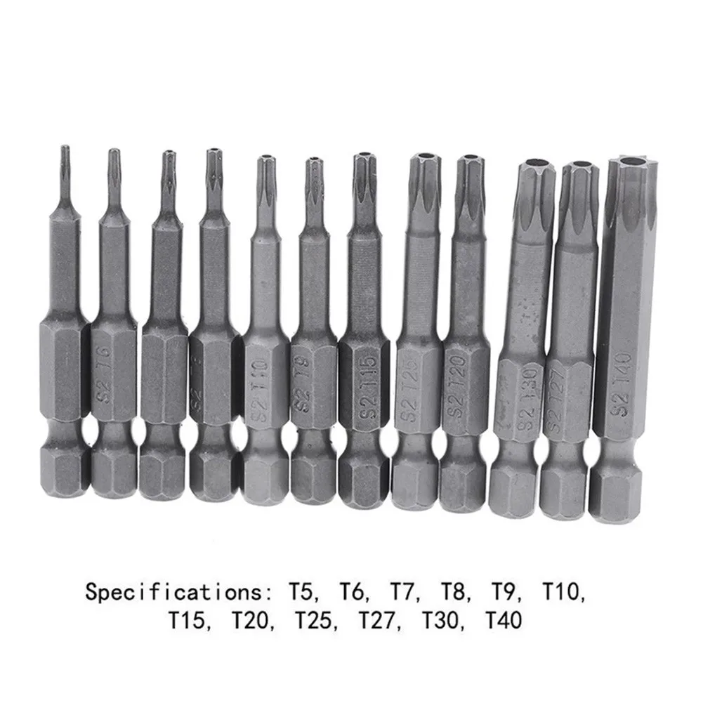 

1pc 50mm Long Torx Screwdriver Bit 1/4 Inch Hex Electric Screwdriver Bit Alloy Steel Screw Driver Handle Power Tools T5-T40