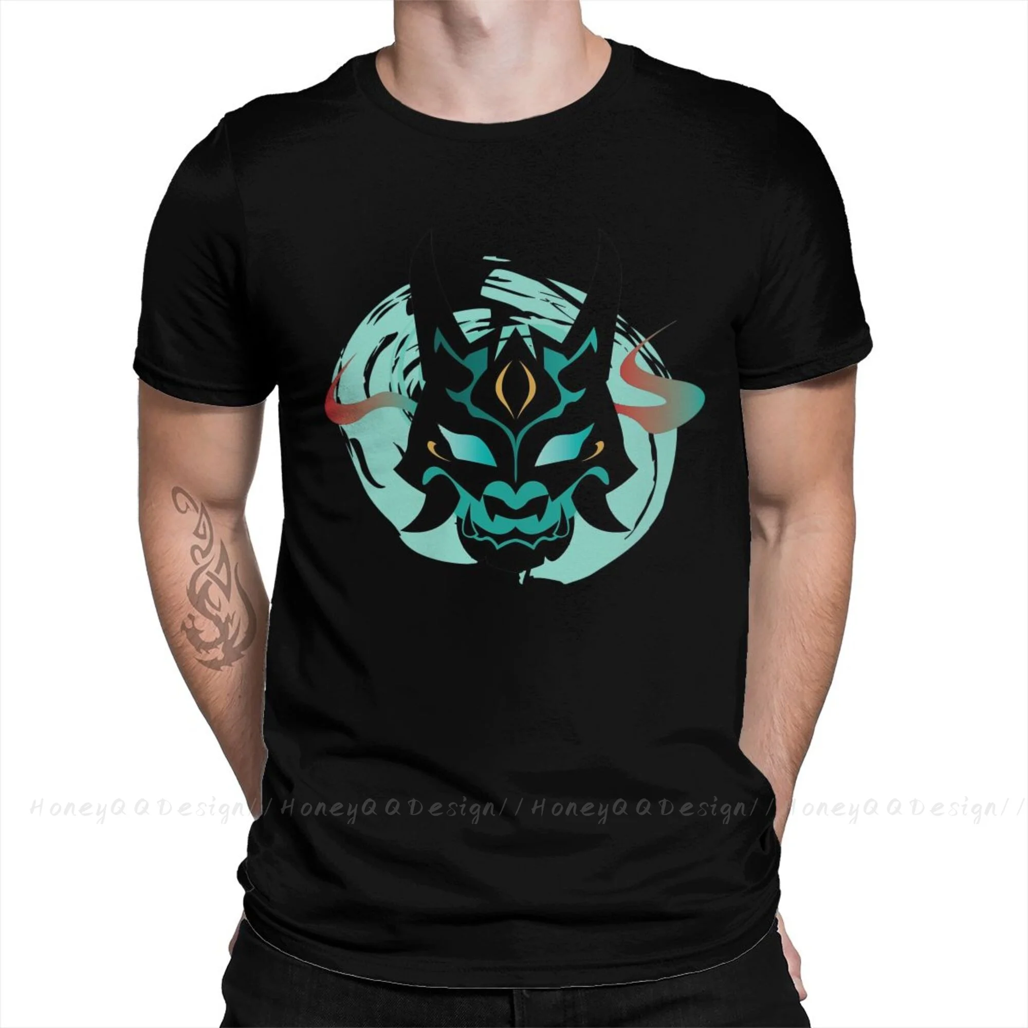 

Genshin Impact Tshirt Xiao Yaksha Crewneck Cotton Men Shirts Round Collar Clothing Original Shirt