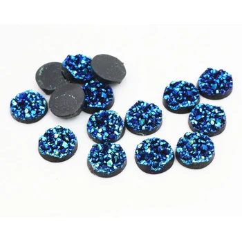 

New Fashion 40pcs 12mm Ice Blue AB Colors Natural ore Style Flat back Resin Cabochons For Bracelet Earrings accessories-V4-11