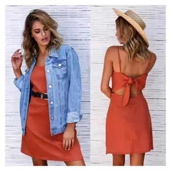 

Women Sleeveless Summer Boho Backless Beach Casual Loose Mini Beach Dress M-2XL