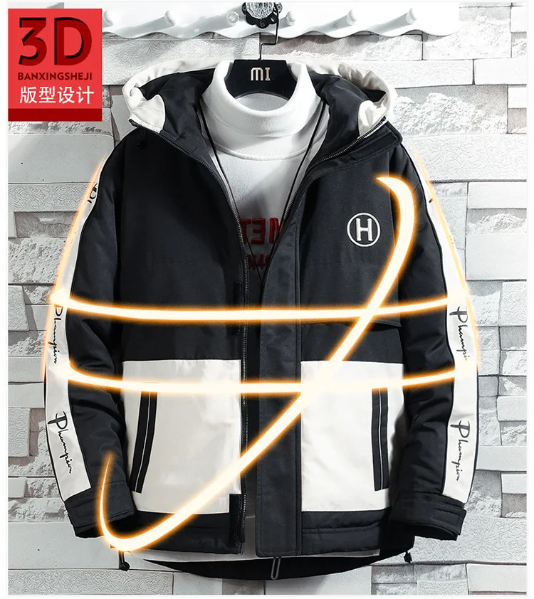 Winter New Style Men Casual Thick Cotton Coat Teenager Korean-style Popular Brand Fashion Printed Cotton Overcoat Men's