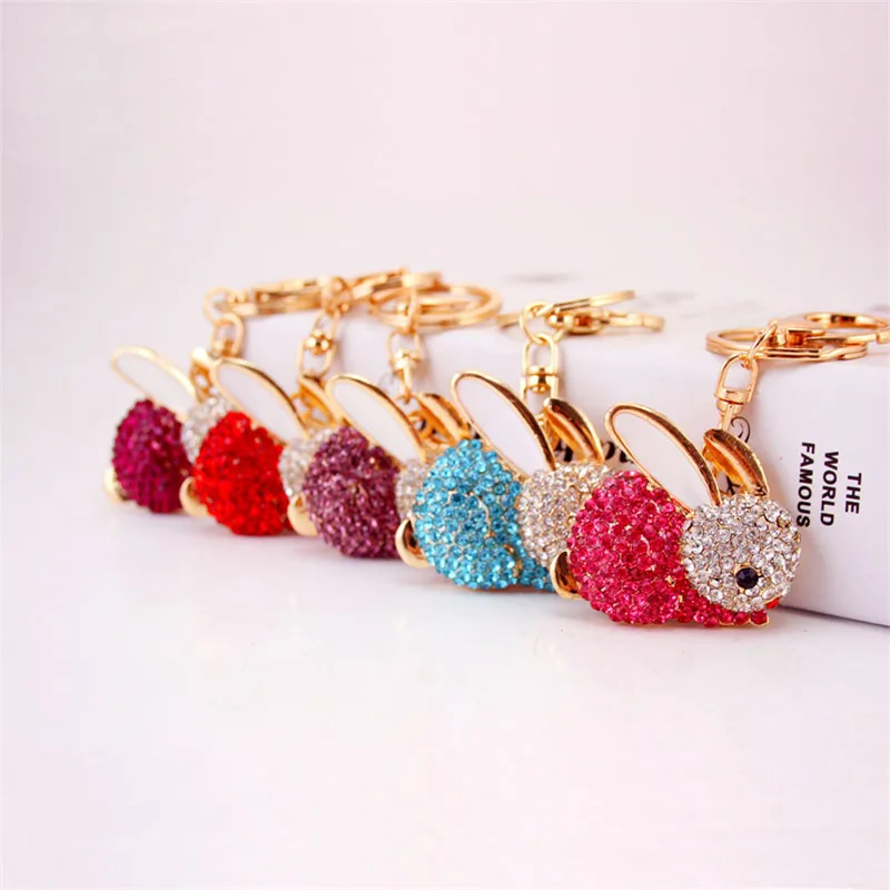 

Crystal Rhinestone Enamel Alloy Animal Rabbit Pendant Key Ring Gold Tone Plated Car Key Chain Handbag Lobster Clasp Craft 3pcs
