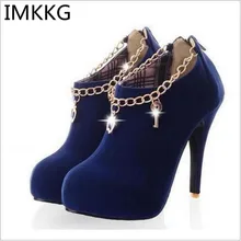 IMKKG/Большие размеры 43; новые модные женские туфли-лодочки; пикантные туфли на высоком тонком каблуке с круглым носком; женские туфли-лодочки из флока на молнии; сезон осень-зима; s097