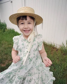 

girls dress summer green floral pattern sweet girls dresses