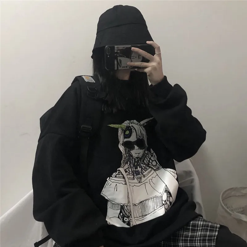 Lychee Harajuku повседневные свободные женские флисовые пуловеры Devil Girl водолазка Женские флисовые толстовки Осенние женские флисовые Топы