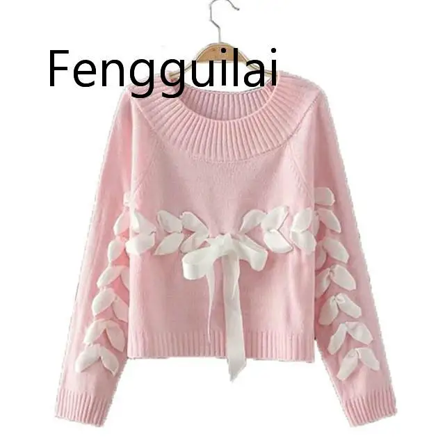 

Winter Sweater Women Turtleneck Knitted Sweater Sweet Pink Bowknot Pullover Warm Thicken Long Sleeve Knitted Pullover Sweater