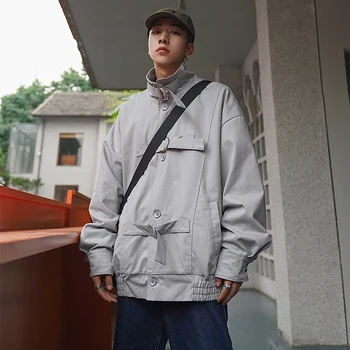 

EWQ / men's wear Lantern long Sleeve Stand Collar oversize coat with Pockets Loose Coat Vintage Personality casual Jacket FS905