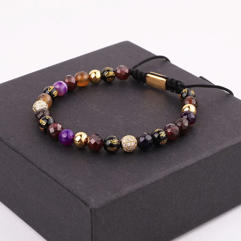 New Cute Design 6mm Natural Stone Tibetan Agate Beads CZ Charm Macrame Adjustable Luxury Bracelet Women - Image 5