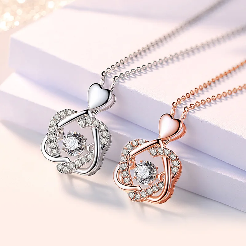 HIYONG Hexameron Heating Heart Necklace Sterling Silver Women Moving Zircon Love Heart Necklace Christmas Gift - Image 5