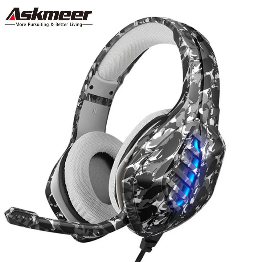 ASKMEER PS4 Gaming Headset casque Camouflage PC Gamer Wired Stereo Headphones with Microphone RGB LED Light