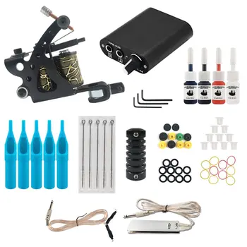 

Starter Tattoo Machine Kit Set 1 Coils Guns Colors Pigment Inks Sets Black Power Tattoo Beginner Grip Kit