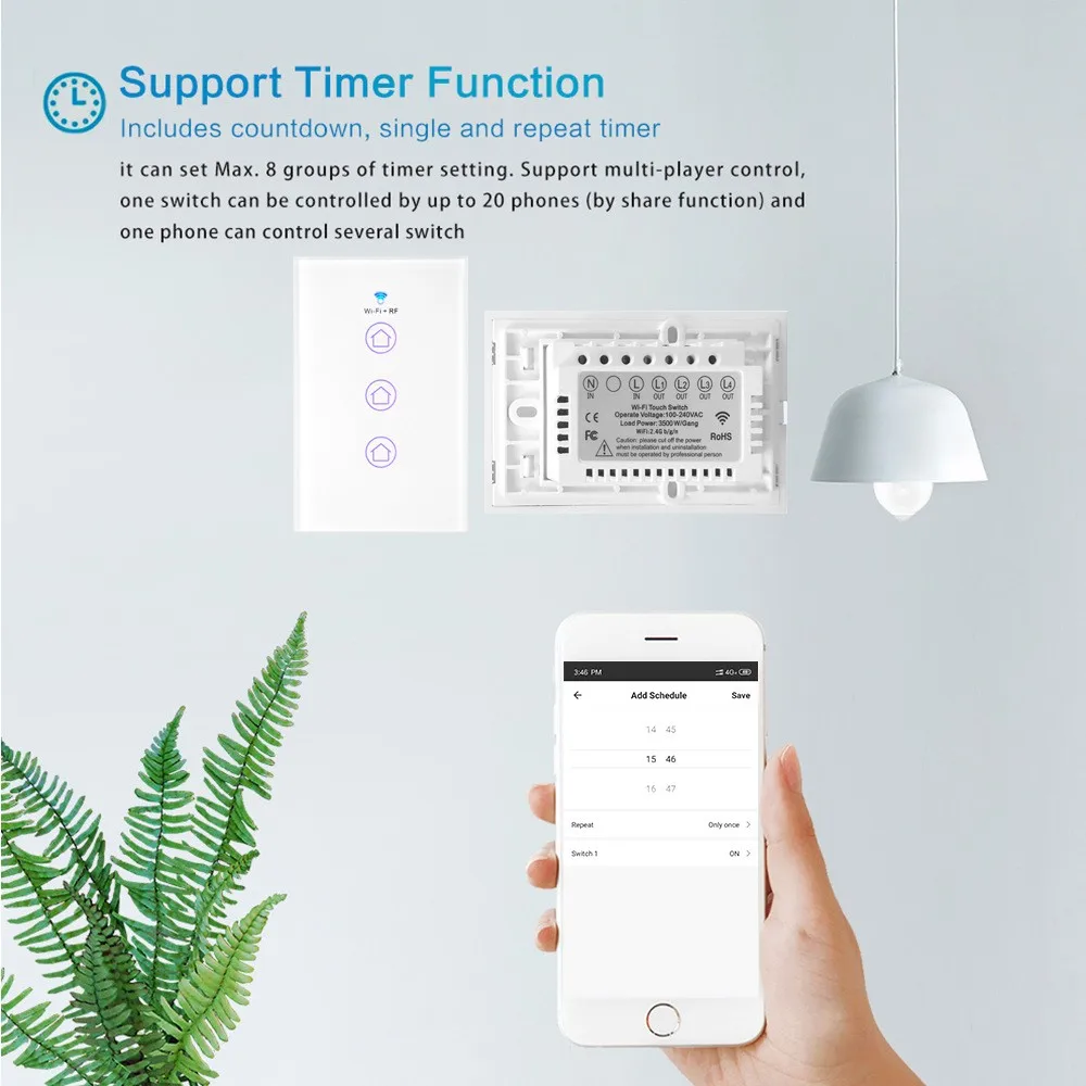 Wifi Light Switch Compatible Alexa Google Home Voice Control Smart Switch Smart Life Mobile APP LED Light Switch US Standard