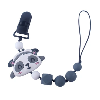 

Handmade Silicone Panda Pacifier Clips Chain Holder Baby Silicone Wood Chew Beads Soother Nipple Anti-Lost Strap