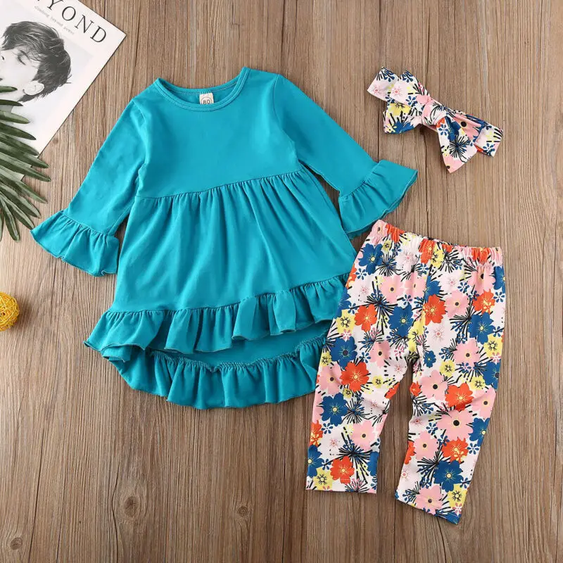 

CANIS Autumn Toddler Kid Baby Girl Unicorn Outfit Clothes Long Sleeve Ruffles T-shirt Top Dress+Long Pants Set