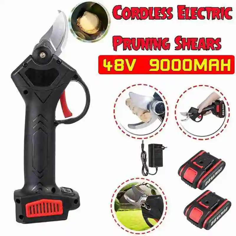 48V Cordless Electric Pruning Shears Li-ion Secateur Branch Electric Battery + 2 Landscaping Shears Garden Cutter Pruning
