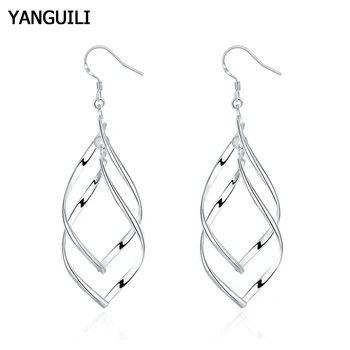 

New Trendy Jewelry 925 Sterling Silver Fashion Double Heart Long Earrings For Women Earrings High Quality