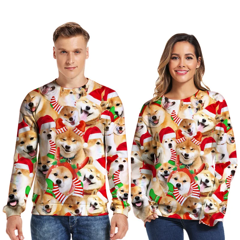 

2020 Ugly Christmas Hoodies Christmas Shiba Inu Pattern Print Funny Hoodies Autumn and Winter Casual Pullover Hoodies
