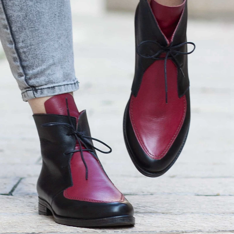 MoneRffi/ботильоны размера плюс; женская обувь на платформе со шнуровкой и пряжкой; короткие ботинки на толстом каблуке; женская повседневная обувь; Прямая поставка - Цвет: Красный