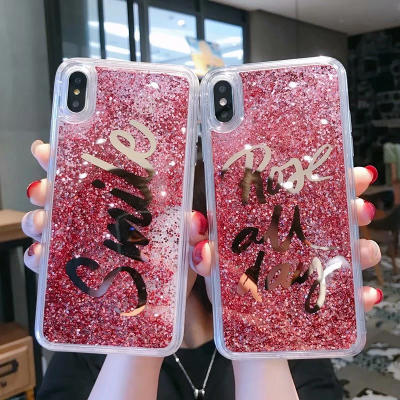 Модный чехол с сыпучим песком для iPhone 6 6S 7 8 Plus розовая роза блестящая задняя