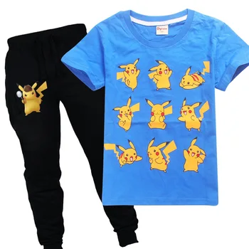

Boys short Sleeve t shirt + pants 2pcs Baby TShirt detetive Pikachu sports suits pokemon go Kids T-Shirt Children tracksuits set