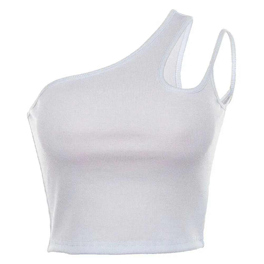 Summer Hip Hop Women Sleeveless One Hollow Hole Shoulder Bare Midriff Evening Party Beach Crop Top Tank - Цвет: Белый