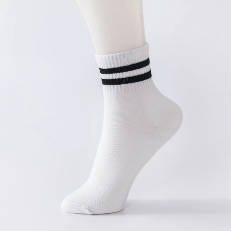 1 пара мужских и женских носков средней длины на осень и зиму, дышащие повседневные спортивные Нескользящие полосатые студенческие носки средней длины на бретелях - Цвет: 01