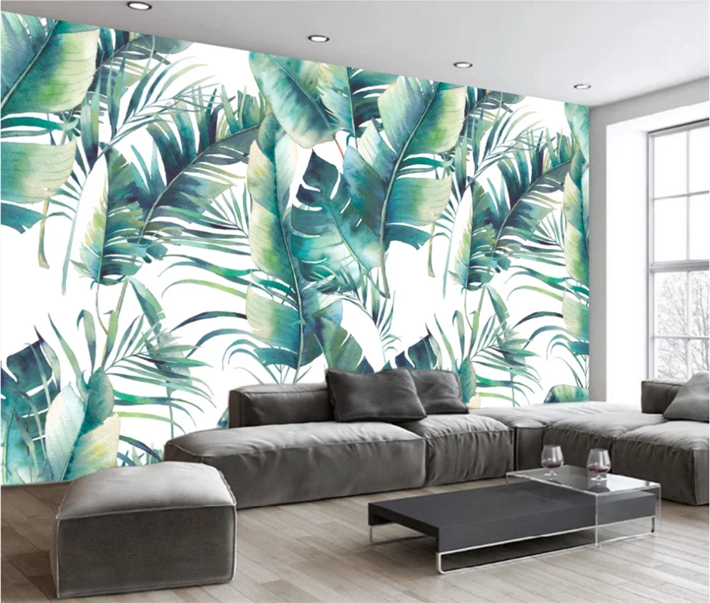 

Custom 3d wallpaper mural European retro banana leaf leaf mural background wall