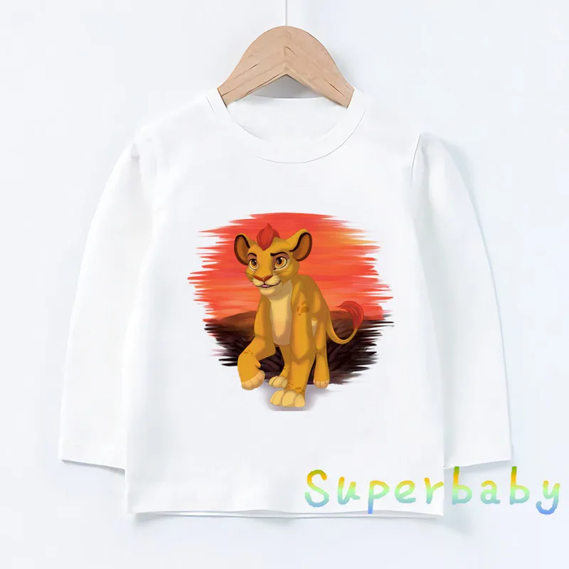 Детская футболка с принтом «Король Лев» милые Simba для маленьких мальчиков и девочек, Забавные топы, Детская футболка с длинными рукавами LKP5315