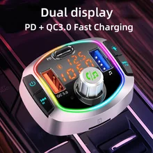 CDEN FM transmitter car MP3 player Bluetooth 5.0 receiver usb-c car charger QC3.0 PD18w fast charging music player ambience lamp