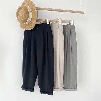 

2020 Summer Women Casual Loose Long Pants High Waist Straight Pockets Streetwear Vintage Basic Solid Bottom Female Trousers