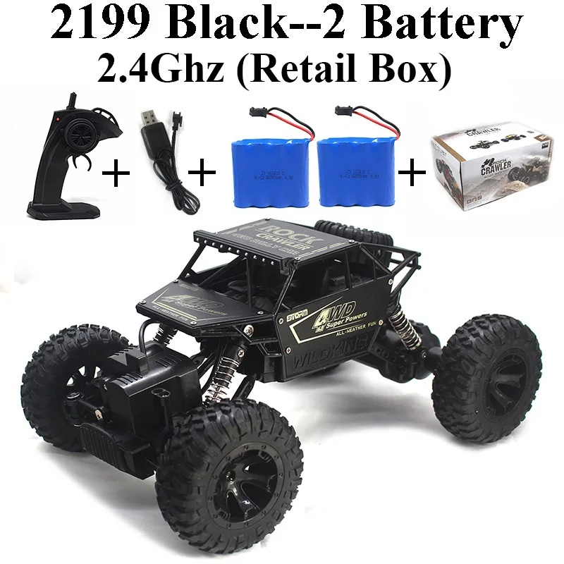 Black-Set-4 Бренд Rock Crawler 1:18 4WD Радиоуправляемая машинка из металлического сплава, игрушки на радиоуправлении, игрушки для детей и мальчиков, подарки 2199 - Цвет: Black-Set-4
