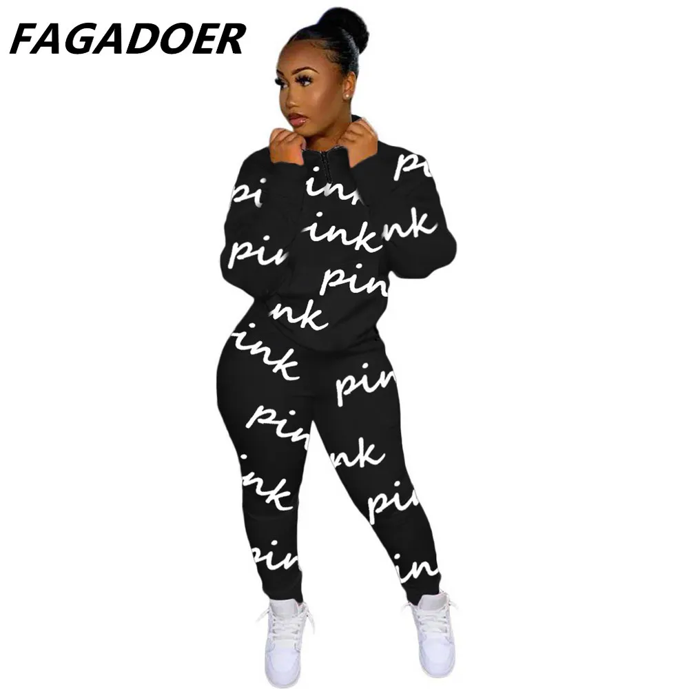 short pants suit Fall Winter Tracksuits Women Two Piece Set Pink Letter Print Graffiti Sport Outfits Casual Zip Sweatshirt+Pants Women Sweat Suit white pant set Suits & Blazers