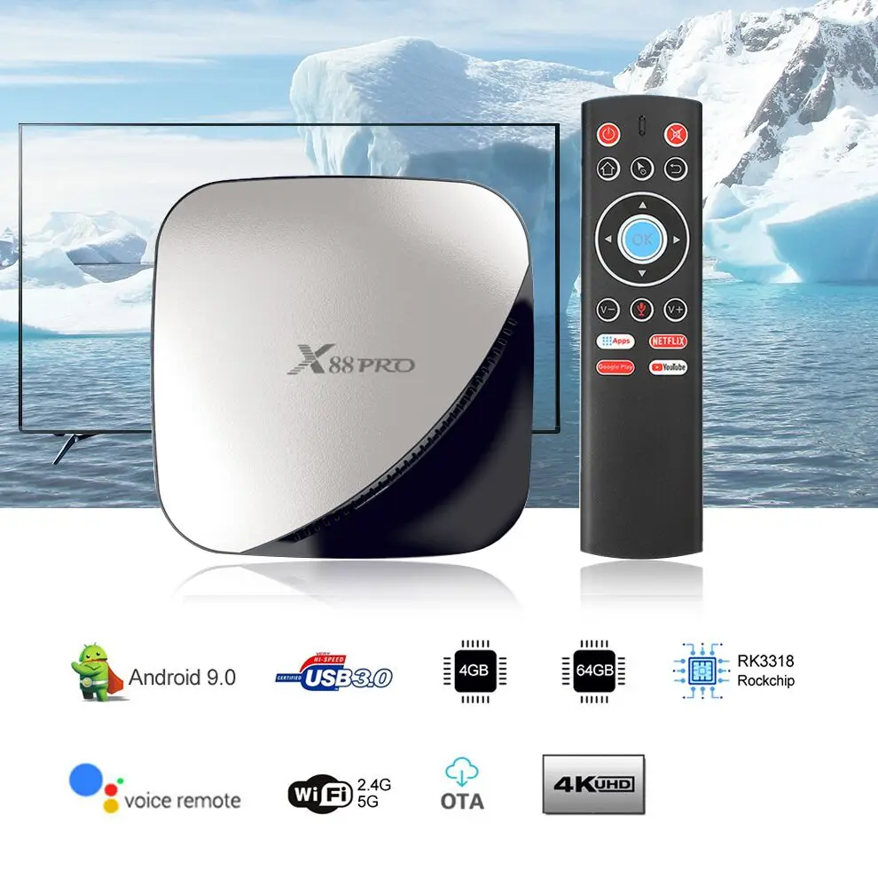 X88 pro Smart Android 9.0 TV Box 4GB RAM Max 128GB ROM RK3318 Quad core X88PRO 5G Dual WIFI 4K Set Top Box YouTube Media Player