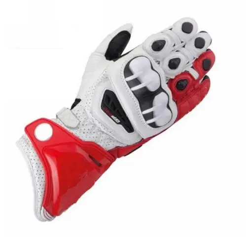 

New Moto gp Motorcycle Genuine Leather Long Gloves Racing Driving GP PRO Street Motorbike White Red Gloves
