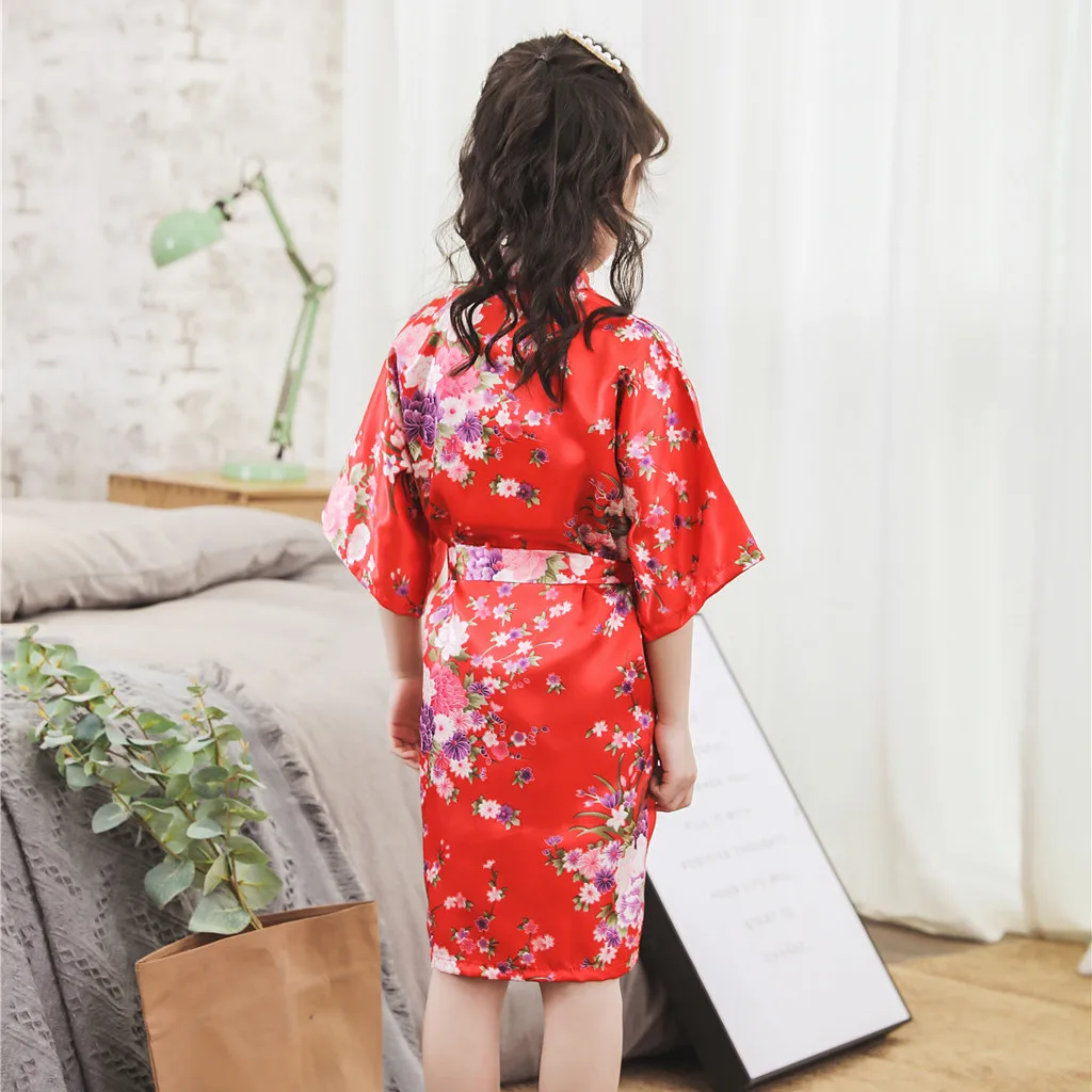 Floral Stain Bath Robe Kids Toddler Baby Kid Girls Floral Silk Kimono Robes Bathrobe Long Sleepwear Girls Clothes Халат Махровый