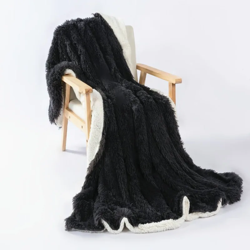 

2 Size Long Plush Blanket Artificial Cashmere Blanket Winte Warm Throws on Sofa Bed Travel Thicken Bedroom Plaids Throw Blanket