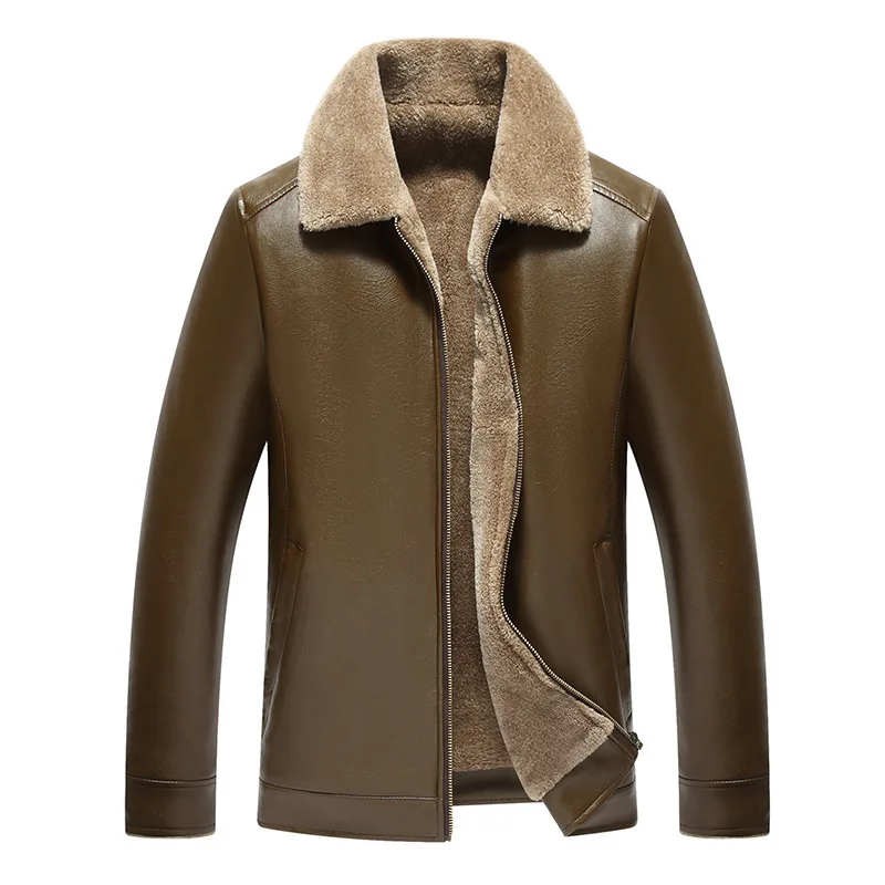 

Small Fold-down Collar Middle-aged Leather Coat Men's Brushed And Thick Leather Jacket Coat Trade Fair