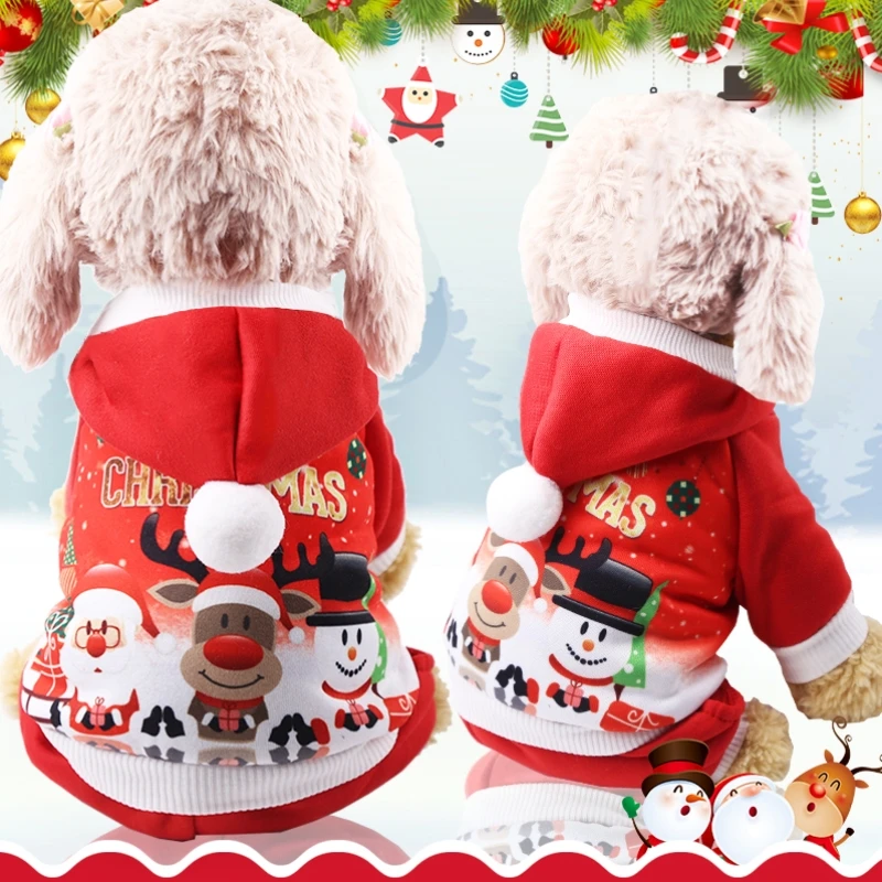 Dog Clothes Pet Dog Christmas Jacket Winter Warm Thick Cute Cartoon Small Dog Cloth Costume Dress apparel Puppy Kitten costume